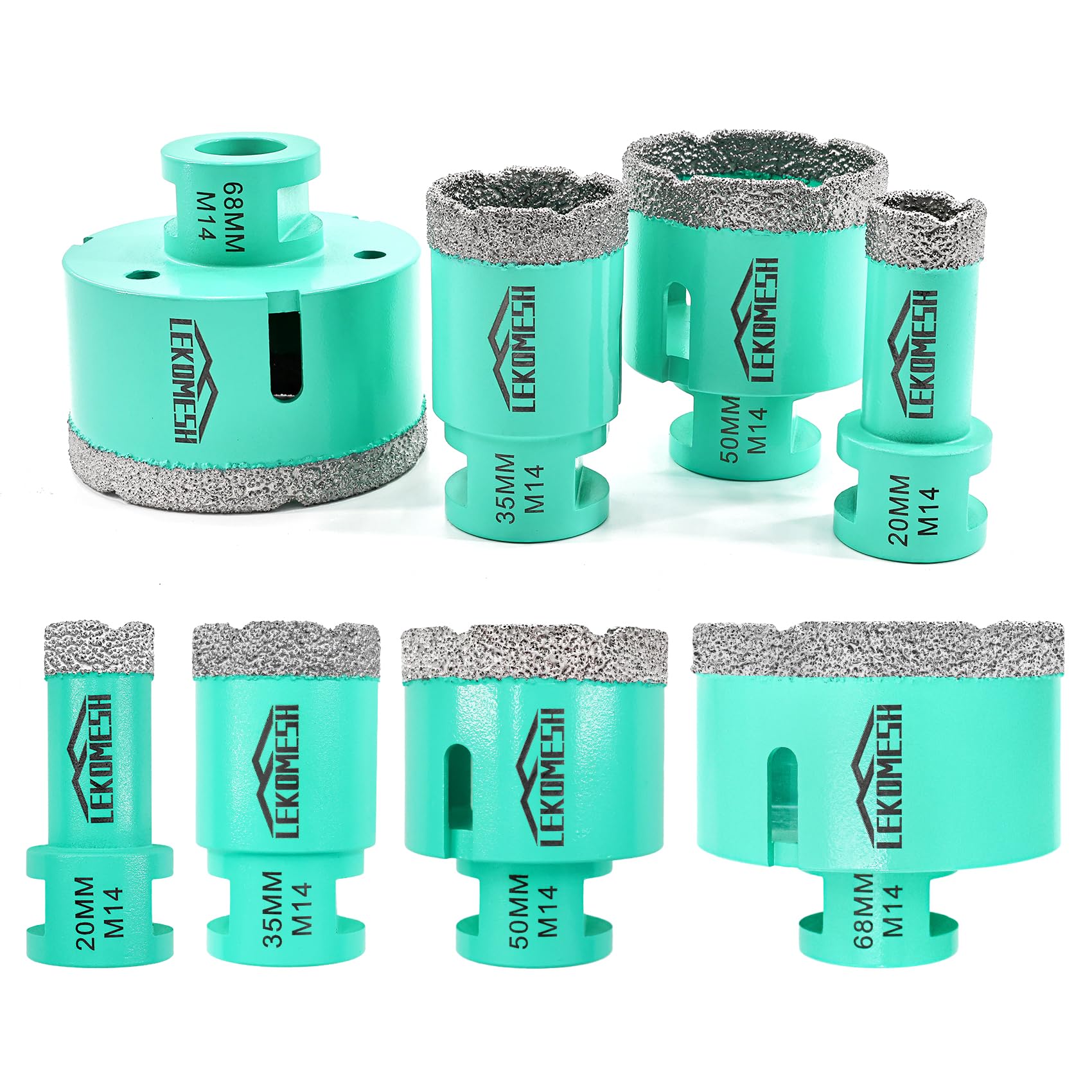 LEKOMESH Porcelain Tile Drill Bits - 4pcs 20/35/50/68MM Diamond Tile Hole Cutter Hole Saw for Porcelain Ceramic Tile Marble Granite Stone Quartz Diamond Drill Bits M14 Thread