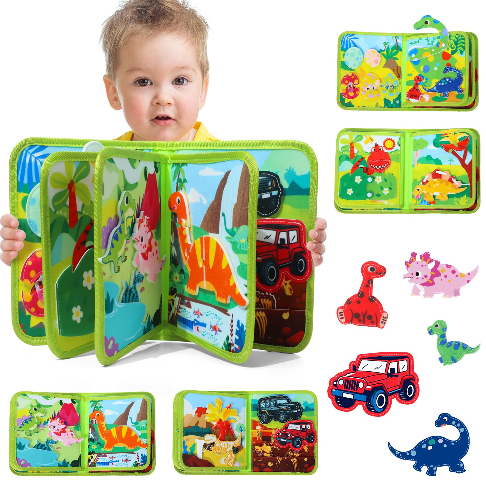 XIAPIA Baby Busy Book 1 2 3 Year Olds, Montessori Busy Board Toddler Travel Toys, Baby Sensory Activity Book Educational Toys, Dinosaur Quiet Books Animal Toys for Girls Boys Birthday Gifts