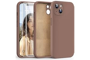 HATOSHI for iPhone 13 Case, Liquid Silicone Upgraded [Camera Protection] with [2 Screen Protectors], Soft Anti-Scratch Microfiber Lining Shockproof Phone Case for iPhone 13 6.1 inch, Brown
