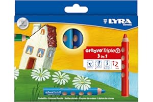 LYRA Groove Triple One Wooden Chunky Colouring Pencils 3 in 1, 12 Assorted Colours, Ideal for Children and Schools