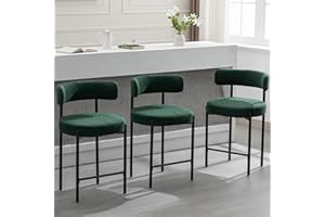 Forsalund Counter Height Bar Stools, 24'' Green Bar Stools Set of 3, Boucle Counter Stools with Back, Boucle Bar Stools for Kitchen Island, Dining Room