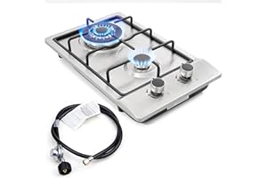 FORIMO 12" Gas Cooktops, 2 Burner Drop-in Propane/Natural Gas Cooker, 12 Inch Stainless Steel Gas Stove Top Dual Fuel Easy to Clean (12Wx20L)