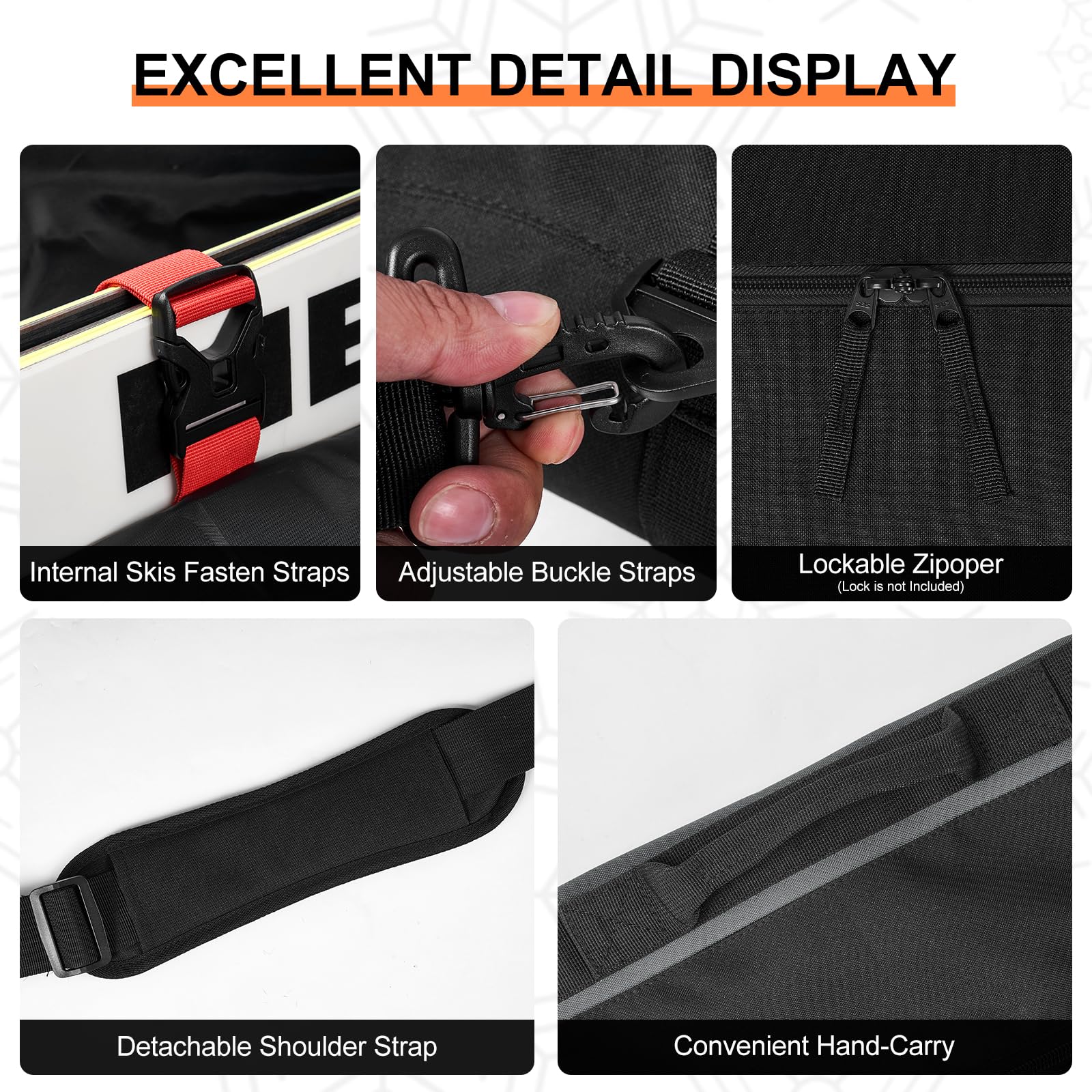 Odoland Ski Bag and Boot Bag Combo, Padded Ski Bags for Air Travel, Snow Ski bags Fit Ski Up to 200cm, Waterproof Double Bag for Storage, Transport Ski Gear, Black & Grey