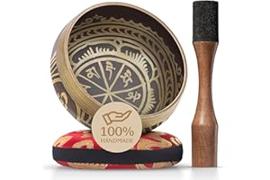 SILENT MIND Handmade Tibetan Etched Singing Bowl Set – Sound Bowl & Meditation Bowl with Cushion, Mallet & Guide – Spiritual Healing Products – Meditation Sound Bath Kit – Portable Sound Therapy Tool