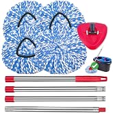 4 Pack Spin Mop Replacement Heads Compatible for O Ceda RinseClean 2 Tank System, Microfiber Mop Refills,Deep Cleaning, with 4.33in Core Base and Handles