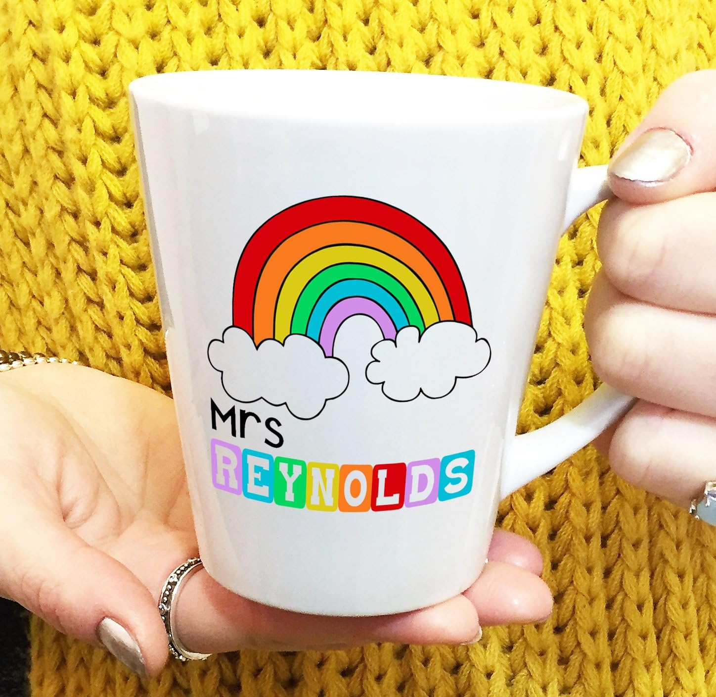 Personalised Teacher Latte Mug Rainbow Thank you Gift