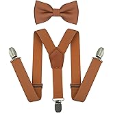 BEWDIO Adjustable Baby Boy Suspenders and Bow Tie, Pre-tied Kids Bowtie and Elastic Suspenders with 3 Strong Metal Clips