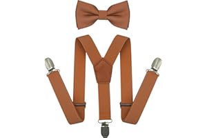 BEWDIO Adjustable Baby Boy Suspenders and Bow Tie, Pre-tied Kids Bowtie and Elastic Suspenders with 4 Strong Metal Clips