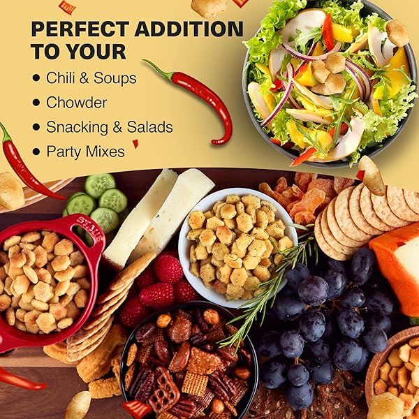 WICKED MINIS SOUP & OYSTER CRACKERS – SALTINE & SALTED FLAVORED MINI PUFFED SOUP, SAVORY SNACKING MIX, SEASONED CROUTONS SALAD TOPPERS, CRACKERS FOR CHILI 6OZ (CRUSHED RED PEPPER)
