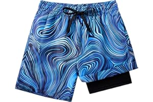 Cozople Boys Swim Trunks with Boxer Brief Liner Compression Swimwear Quick Dry Swim Shorts Bathing Suits 7-20 Years