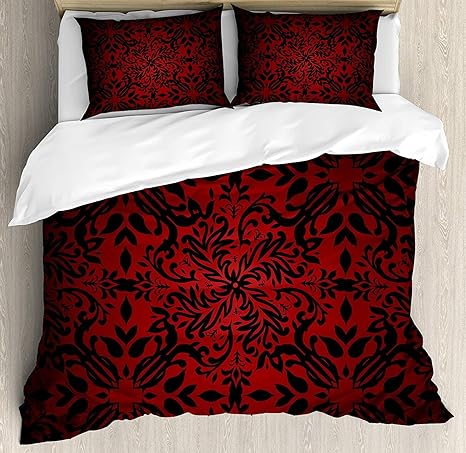 Amazon Com Red And Black Bedding Sets Tribal Mandala Ethnic Oriental Design Flowers And Leaves Frame Image 4 Piece Duvet Cover Set Quilt Bedspread For Childrens Kids Teens Adults Vermilion Black Queen Size Home Kitchen