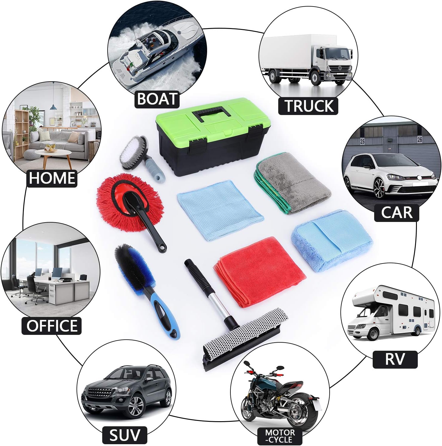 9 Pcs Car Wash Kit Car Cleaning Tools Chenille Wash Mitt Sponge, Microfiber Cloth,Wheel Brush,Squeegee for Interior, Exterior Washing Cleaning Accessories Auto Clean Tools Supply Set with Storage Box: Automotive