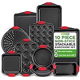 NutriChef 10-Piece Nonstick Kitchen Oven Baking Pans - Premium & Stylish Non-Stick Carbon Steel - Commercial Grade Restaurant Quality Metal Bakeware with Silicone Handles - Easy to Clean, NCSBS10S