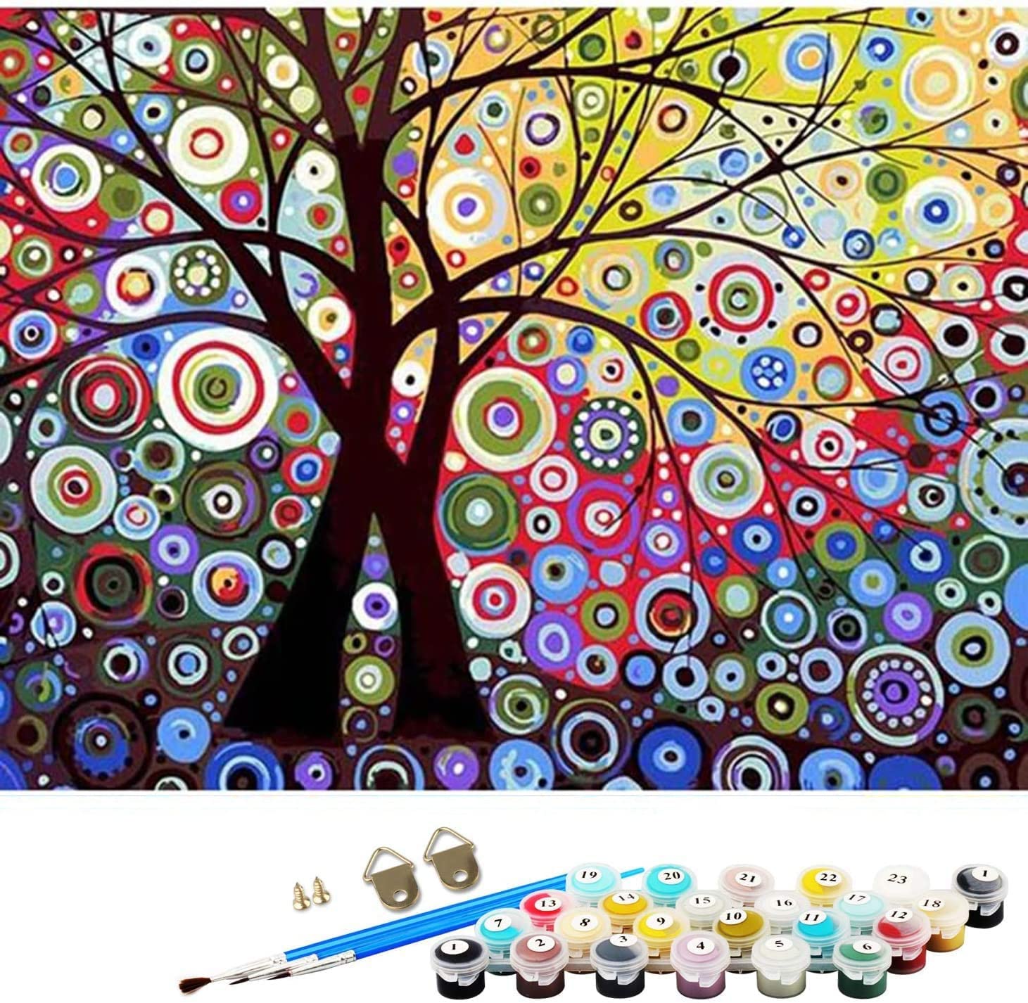 ABEUTY DIY Paint by Numbers for Adults Children, Abstract Sun Tree 16x20 inches Number Painting Art Therapy