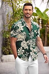 COOFANDY Mens Hawaiian Shirt Short Sleeve Floral