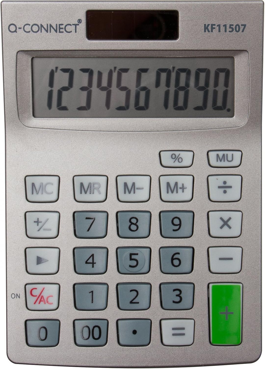 Desktop Calculator Q-CONNECT 10-digit 102x140 Mm Grey/Office Appliances And Machines/Type-10-digit Display/Kind-Dual Power Supply System/Material-Plastic/Colour-Grey/Size-N/D
