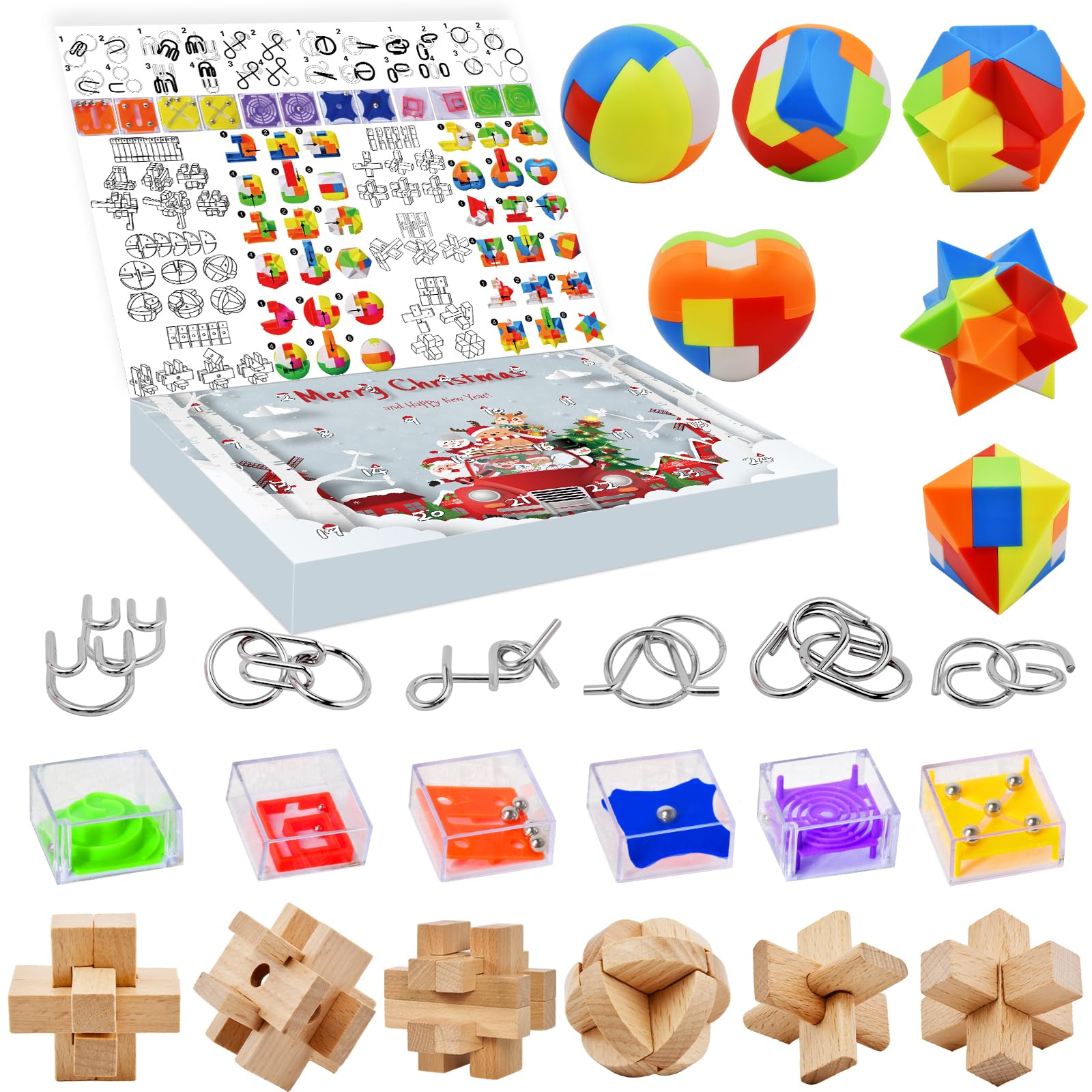 Advent Calendar 2025 for Kids - 24 Days of Christmas Countdown Calendar with Brain Teaser Puzzle Toys - Kid Adults Advent Calendar for Boys Girls Teens Christmas Presents for Kids