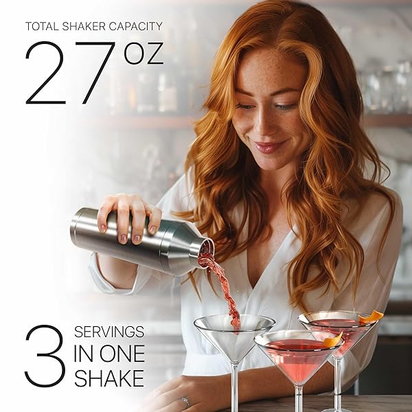 BARE BARREL INSULATED COCKTAIL SHAKER SET | DOUBLE WALL STAINLESS STEEL | MARTINI SHAKER FOR HOME BAR BARTENDING | BUILT-IN DRINK MEASURE SYSTEM & STRAINER, TRAVEL BAG, RECIPES | GIFT SET (SILVER)