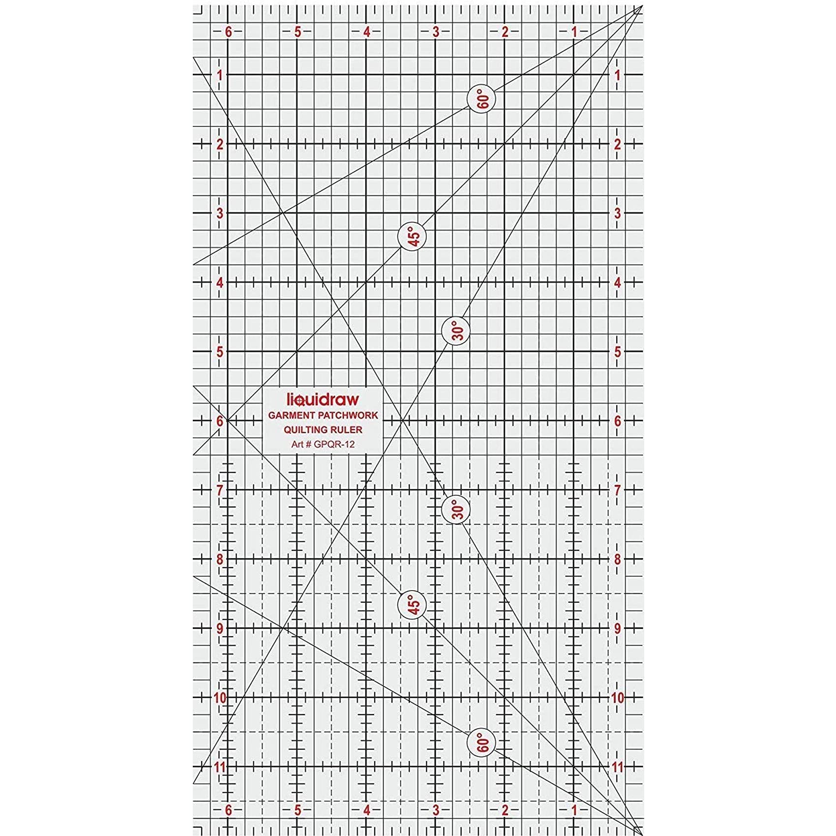 Liquidraw Patchwork Quilting Ruler - 6" x 12" | Transparent Acrylic | Clear, Bold Imperial Measurement Markings | Patchwork Rectangle Quilting Template | Ideal For Designing, Sewing & Cutting