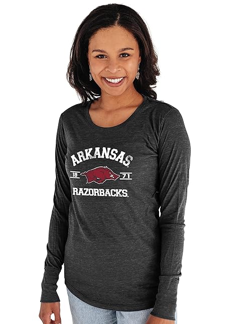 Blue 84 Women's Arkansas Razorbacks Long Sleeve T Shirt Tri-Blend Mascot, Arkansas Razorbacks Black, Large