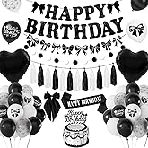 Bow Birthday Decoration, Black Coquette Party Decorations, Black Happy Birthday Banner Glitter, Hair Clip, CakeTopper, Sash, Bow Themed Party Decorations for Women Girls