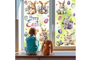 NIVIY 9 Sheets Easter Window Clings Cute Bunny Eggs Window Decals Double-Sided Non Adhesive Window Stickers for Glass Windows Door Wall Holiday Party Decor