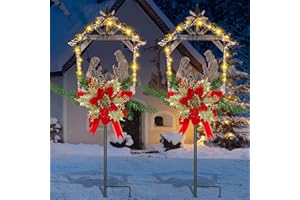 Moukeren 2 Pcs 2 Pcs 3.5ft Nativity Scene Outdoor Yard Stakes, Solar Lighted Outdoor Metal Christmas Nativity Scene Decoration for Christmas Holiday Lawn Garden Yard Decoration (Classic)
