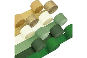 QOUUI Camp Bachelorette Decorations, 12 Rolls Sage Green & Gold Crepe Paper Streamers for Green Boho Birthday Engagement Wedding Bridal/Baby Shower, Dinosaur Jungle Woodland Party