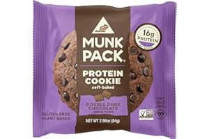 Munk Pack Double Dark Chocolate Protein Cookie with 18 Grams of Protein | Soft Baked | Vegan | Gluten, Dairy and Soy Free | Pack of 12