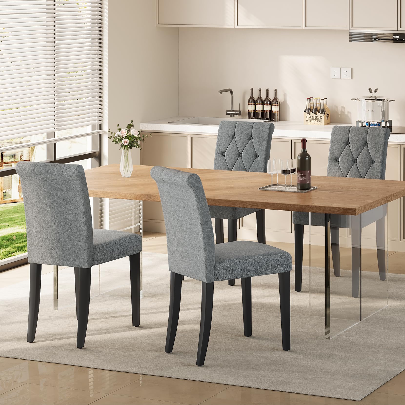 Photo 1 of Welzona Upholstered Dining Chairs Set of 4, Button Tufted Parsons Dining Chair with Solid Wood Legs, Modern Fabric Side Chair for Dining Room/Kitchen/Restaurant/Hotel- Grey