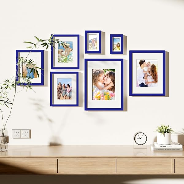 DECORUHOME 11X14 PICTURE FRAME SET OF 10, DISPLAY PHOTOS 8X10 WITH MAT OR 11X14 UNMATTED FOR PICTURE FRAMES COLLAGE WALL DECOR, ROYAL BLUE