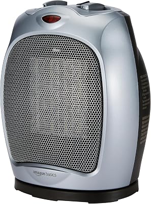 Radiateur soufflant et pivotant en céramique avec thermostat réglable 1800 W, Argenté