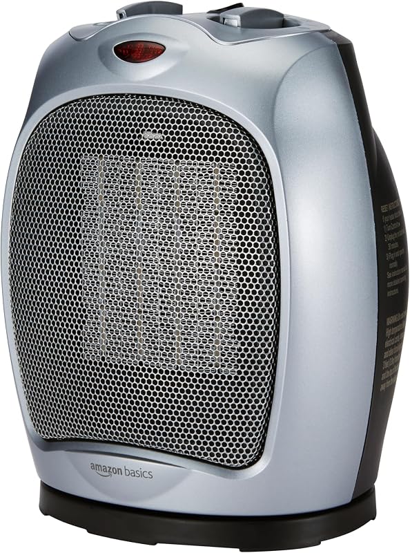 Termoventilatore oscillante in ceramica da 1800 Watt con termostato regolabile - Argento