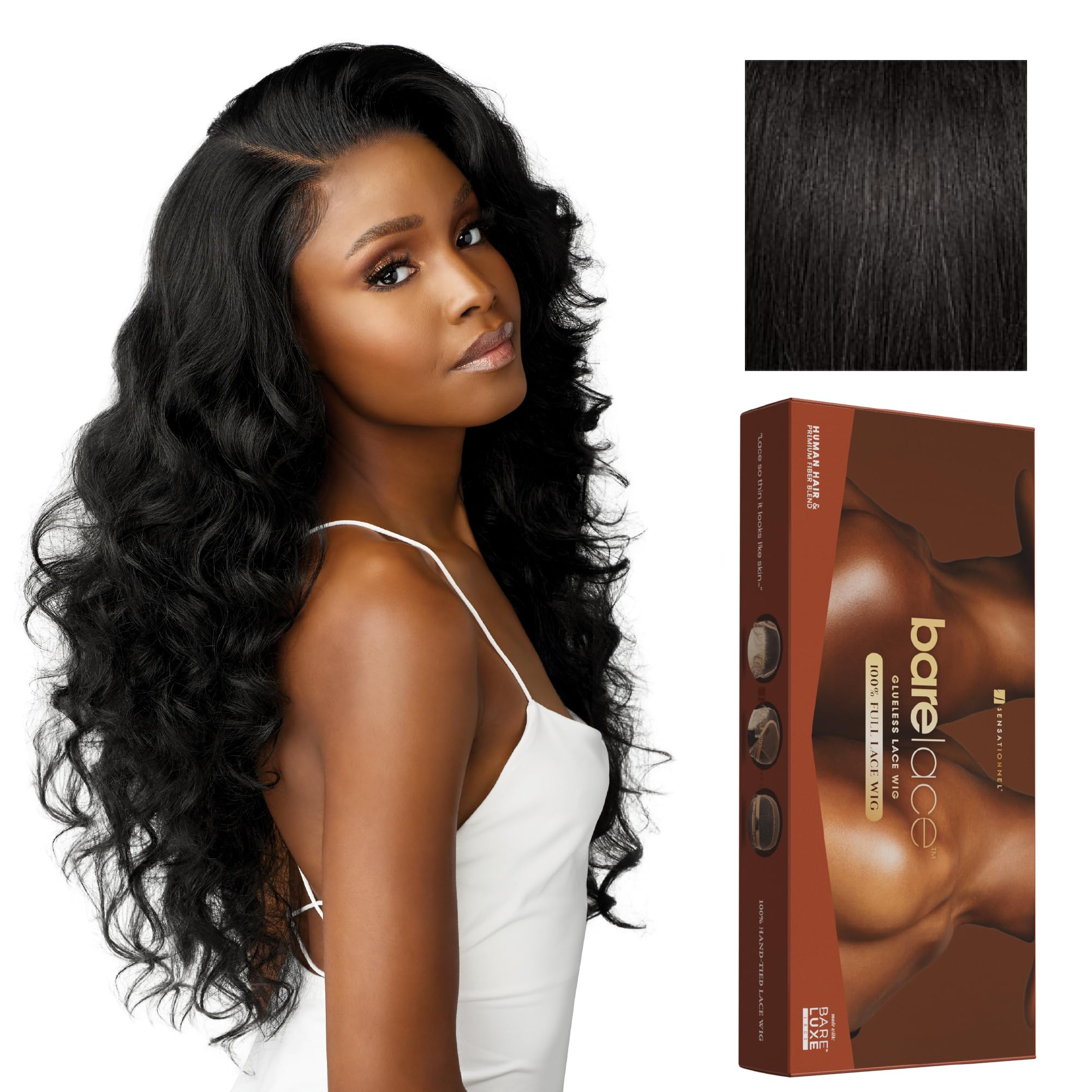 Photo 1 of Sensationnel Bare Lace Fulllace Wig - Unit 4 Human Hair Blend All Lacefrontal Glueless Synthetic 180 Degree Preplucked Hairline (1B OFFBLACK)