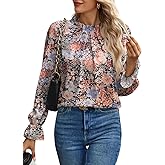 Spriolim Women's Swiss Dot Shirt Ruffle Long Sleeve Pleated Crewneck Blouse Casual Loose Tops