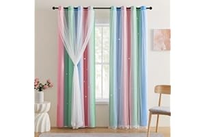 XiDi Pink Curtains for Bedroom Decor Blackout Curtains for Girl Room Rainbow Curtains for Kids Room Unicorn Wall Decals Blue Curtains Green 52X84 Inch Long 1