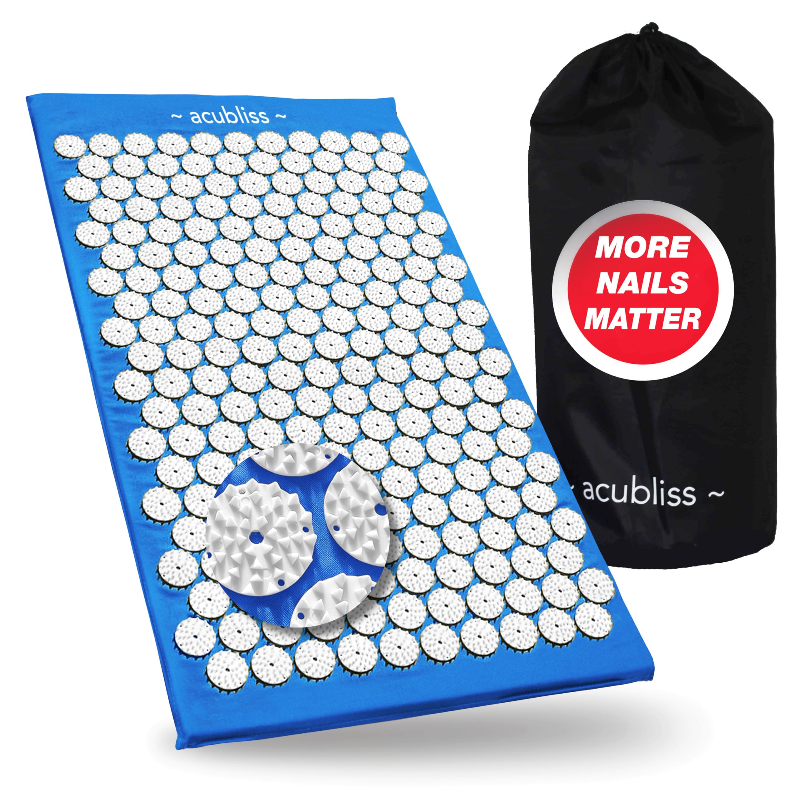 Acubliss Premium Acupressure Mat —Acupuncture Mat 8,358 Nails for Increased Energy, Stress, Back Pain & Neck Pain Relief, Deep Sleep, Relaxation — Massage Mat — Carry Bag, Size 68 x 42 x 2 cm, Blue