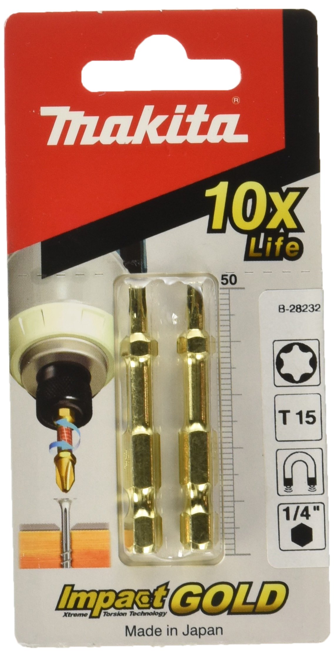 Makita B-28232 Impact Gold Torsion Bits, 50mm