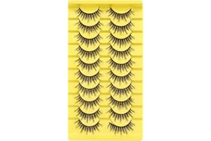False Eyelashes, 10 Pairs 3D Wispy Criss-cross 12mm Anime Style Strips, Dramatic Thick Multi-layered Voluminous Eye Lashes Pa