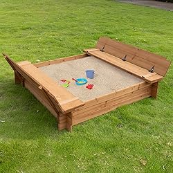 BIRASIL Wood Sandbox with 2 Bench Seats, Sand Boxes