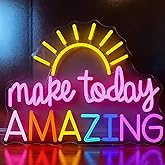 Make Today Amazing Neon Sign, Yellow Sunrise LED Motivational Wall Decor for Bedroom, Office, Yoga Studio, Gym, Living Room & Party, USB Powered