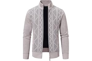 LemonGirl Mens Casual Zipper Cardigan Sweaters Stand-Up Collar Lozenge Pattern Knit Sweater