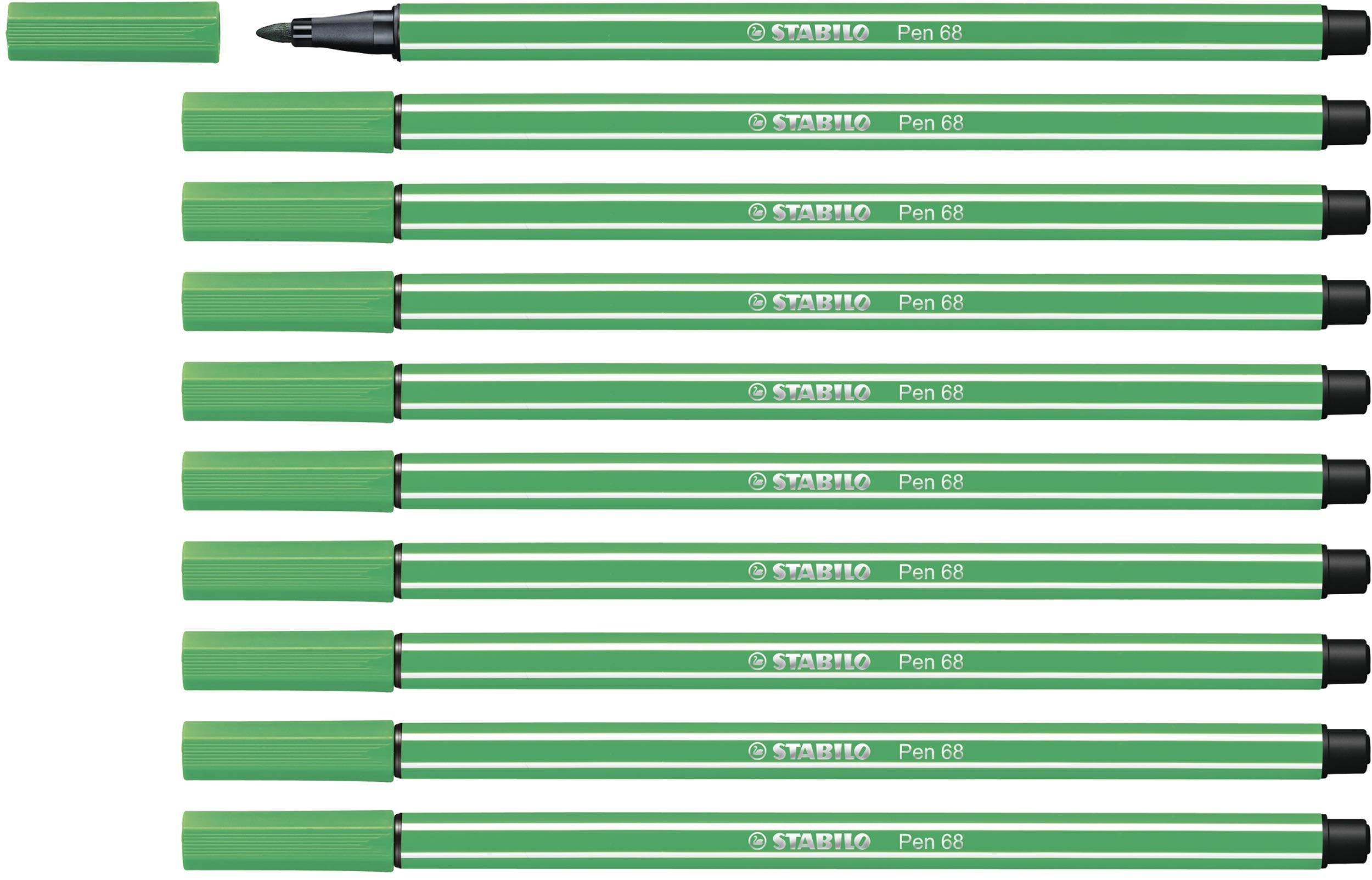 STABILO Pen 68 - Premium Fibre-Tip Pen - Pack of 10 - Green