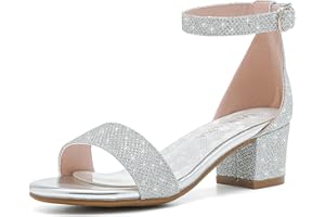 LAURMOSA Girls High Heels Sandal for Girls Open Toe Ankle Buckle Strap Dress Shoes for Little Big Kids in Wedding Party Block Chunky Pump Sandals