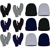 12 Pack Winter Beanies & Gloves Set, Stretchy Knit Unisex Men Women Toboggan Skull Cap