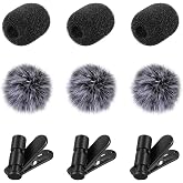 SHENLIU 9 Pcs Lavalier Microphone Windscreen Kit, 6 Pack Furry and Foam Mic Covers with 3 Pack 360&deg; Rotatable Cable Clips, Universal Lapel Mic Accessories(for 2-4mm Round Wires)
