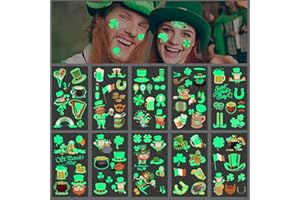 GARSELLEN 92Pcs St-Patrick's Day Shamrock Tattoos - Glow in The Dark Temporary Face Tattoos Luminous Fake Temp Stickers Lucky Irish Saint Pattys Makeup Party Birthday Decorations Favors Supplies 10 Sheets