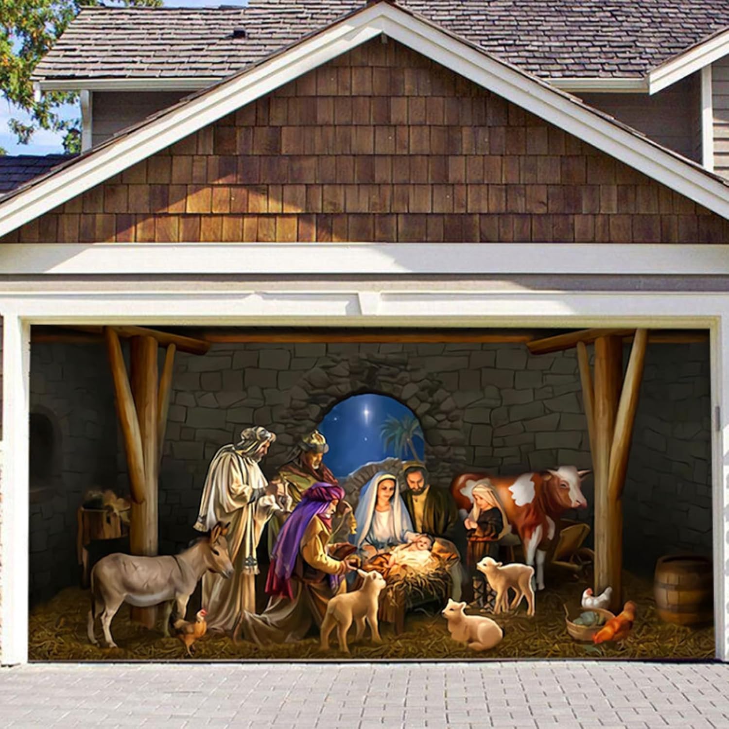 Garage Door Decorations - Christmas Garage Door Banner, 6x13ft Christmas Holy Nativity Backdrop, Hanging Xmas Garage Background, Holiday Background Sign, Indoor Wall Door House Decor