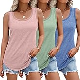 SUNBS Tank Tops for Women 2025 Trendy 3 Pack Summer Sleeveless Loose Fit Top Round Neck Flowy Casual Shirts Outfits
