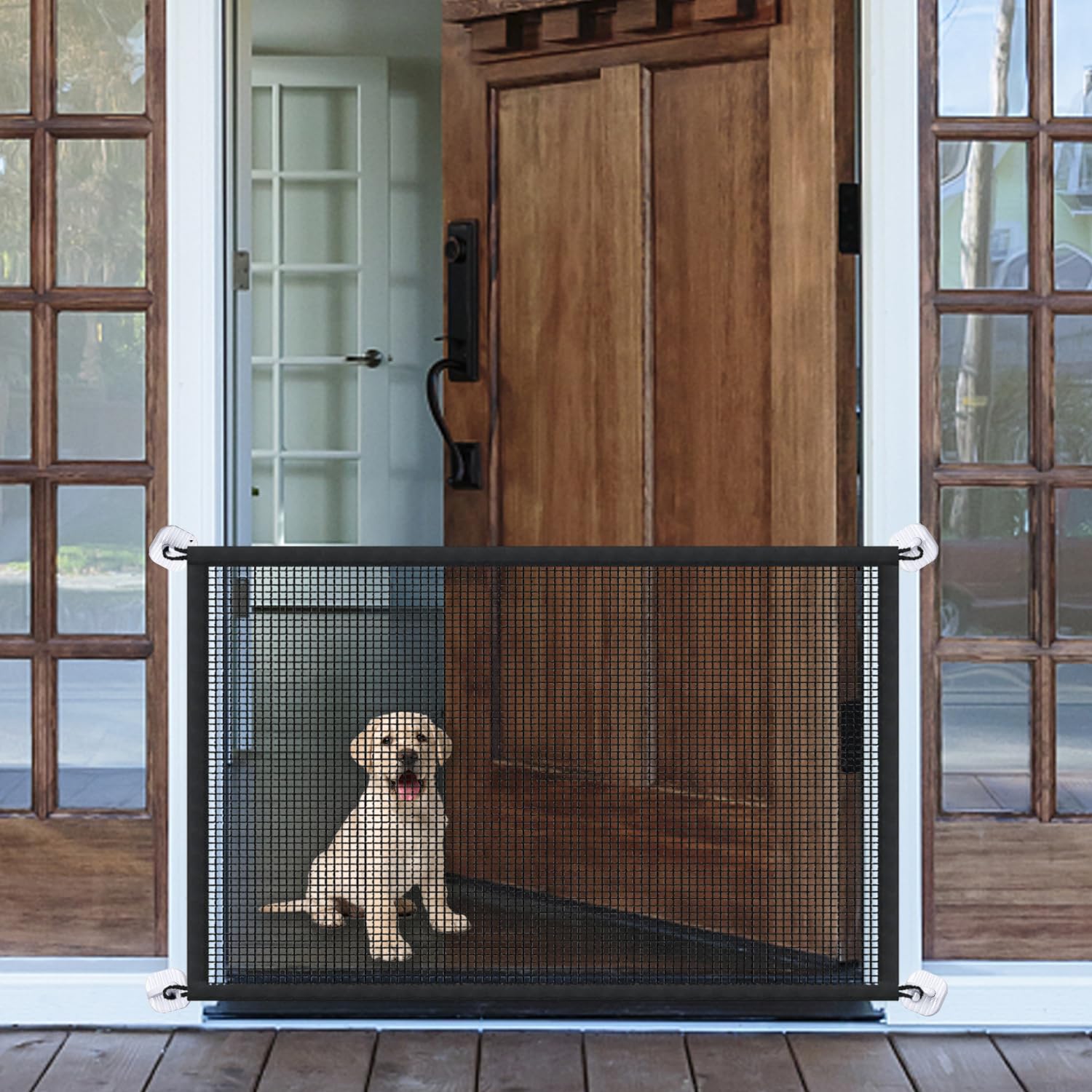 Photo 1 of Mesh Dog Gates for Pets, Magic Pet Gate for The House, Portable Puppy Safety Fence Guard for Stairs and Doorways, Easy Install Anywhere, 50" W x 30" H, 8 Hooks
